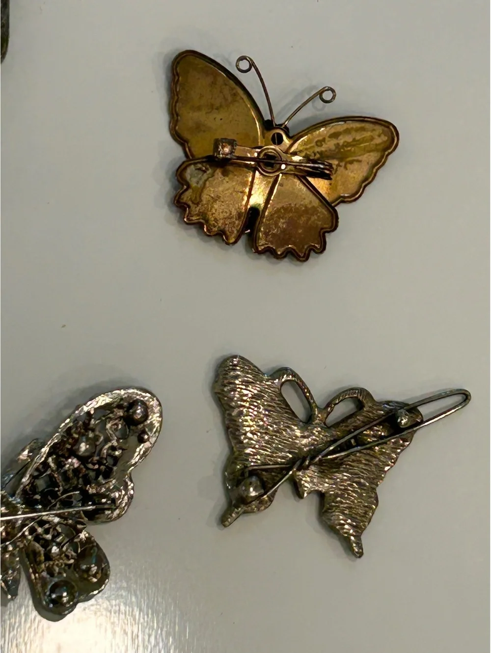 Vintage Butterfly Brooch Pin Lot 6 Pins 1 Hair Clip Enamel Filigree Rhinestone